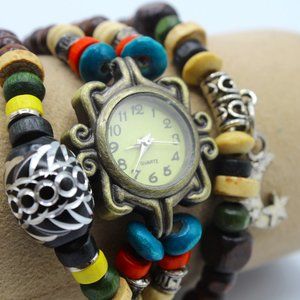 Fashion Weave Wrap Around Leather Bracelet Lady Woman Wrist Watch Accessories